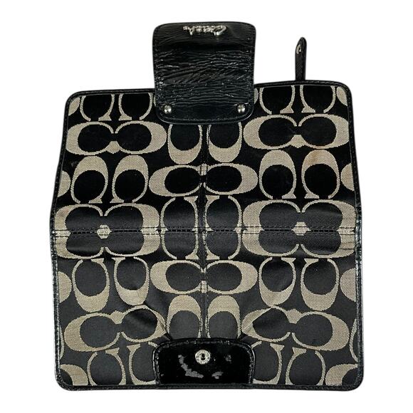 Y2K Coach Signature Accordion Wallet Black Tan Vintage Leather Trim designer - Picture 9 of 12